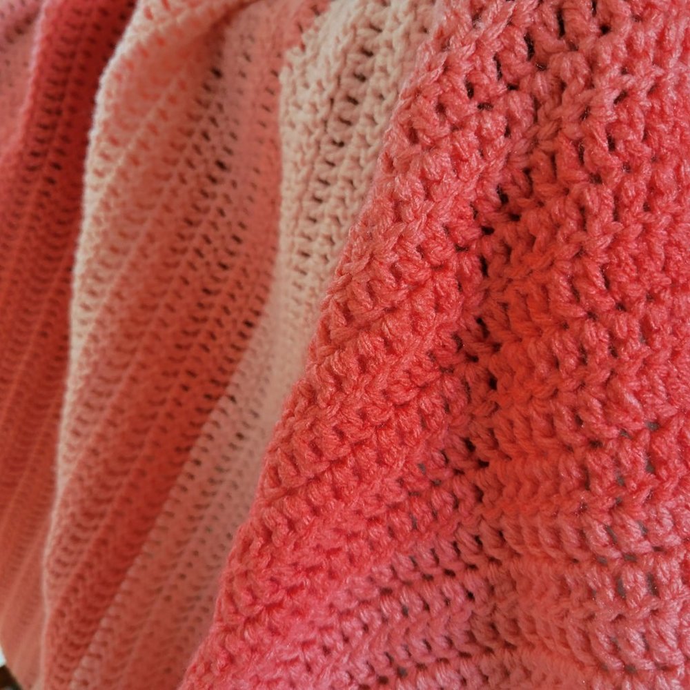 🎉HP🎉NEW Handmade Crochet Ombre Sea Coral Blanket /Throw - Picture 7 of 11